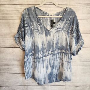 Robin Artisan Signature S blue tie-dye v-neck Boho Y2K short sleeve top